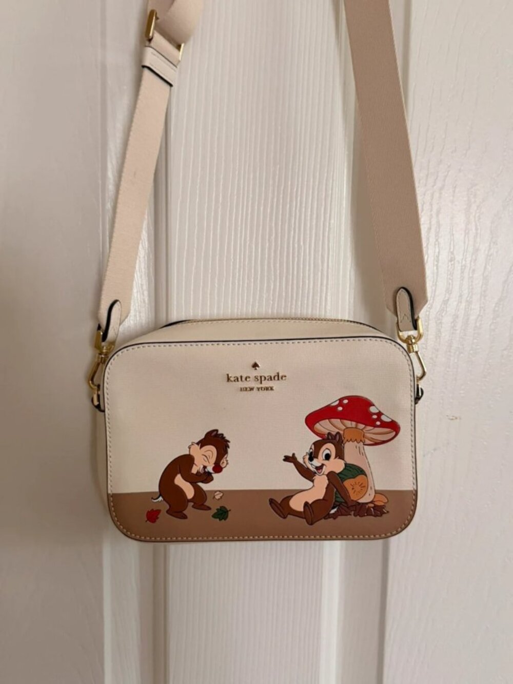 Kate Spade x Disney Chip 'N Dale Mini Camera Crossbody Bag Cream Beige